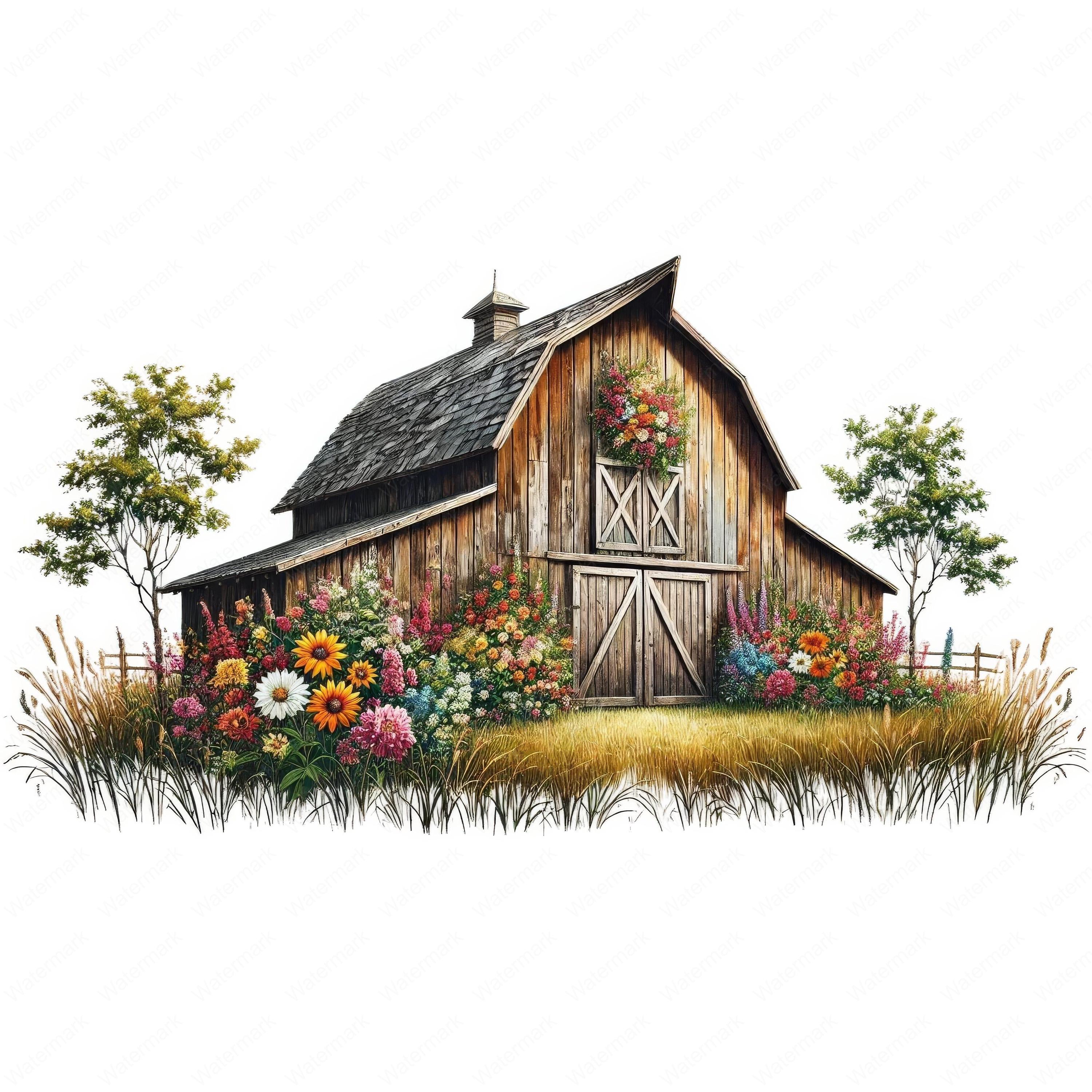 Rustic Barn Floral Clipart: Country Art Designs (digital Download) - Etsy