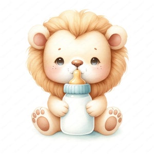 Baby Lion With Baby Bottle Clipart 10 High-quality Images Nursery Decor ...