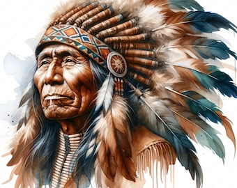 Clipart capo nativo americano / 10 design di alta qualità / Arte murale / Artigianato di carta / Abbigliamento / Diari spazzatura / Stampe digitali / Uso commerciale