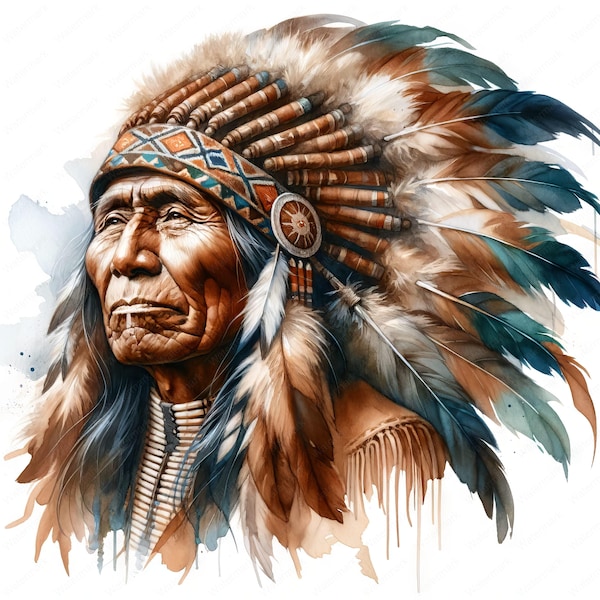 Native American Chief Clipart | 10 High-Quality Images | Wall Art | Paper Craft | Apparel | Junk Journals | Digital Prints | Commercial Use