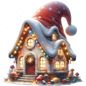 Clipart Casa Gnome / Pacchetto Clipart Casa Gnome Festiva / 10 Design di Alta Qualità / Arte Natalizia / Materiali Stampabili / Uso Commerciale