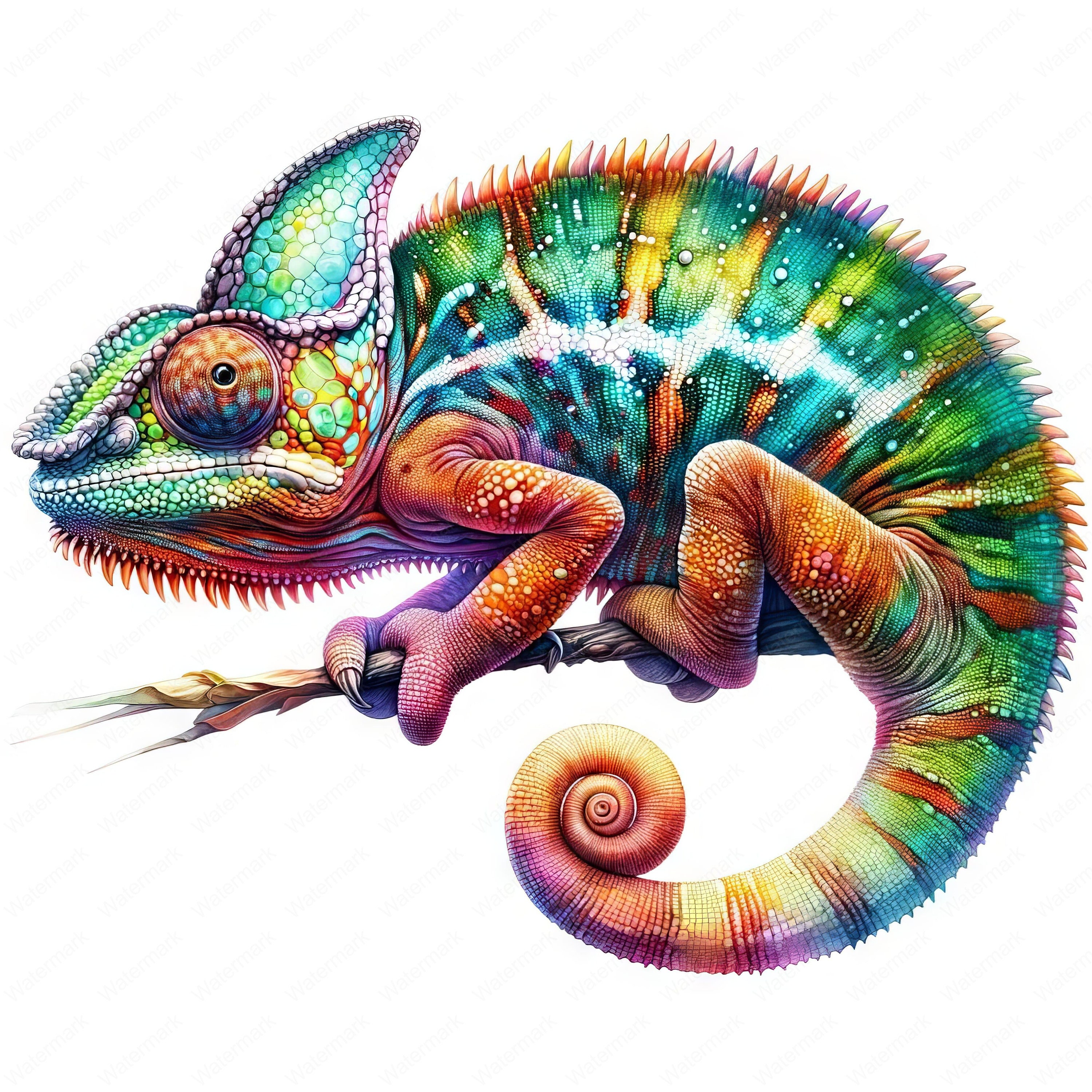 カラフルなカメレオンのクリップアートバンドル：爬虫類アートの印刷物