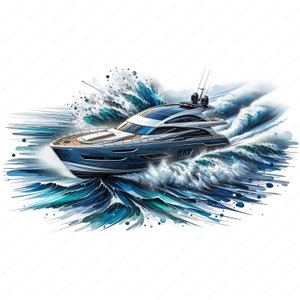 Moto Yacht Clipart / Pacchetto di Moto Yacht Clipart di lusso / 10 design di alta qualità / Arte nautica / Stampabili / Uso commerciale