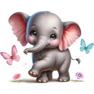 Gelukkige olifant-clipart | Vrolijke vrolijke olifant clipartbundel | 10 hoogwaardige ontwerpen | Natuurthemakunst | Afdrukbare items | Commercieel gebruik