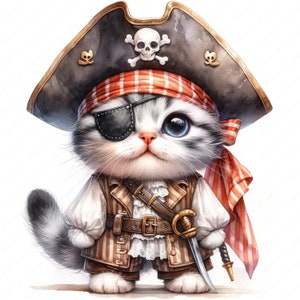 Clipart chat pirate | Lot de cliparts aventureux de chats pirates | 10 modèles de haute qualité | Art nautique | Imprimables | Utilisation commerciale