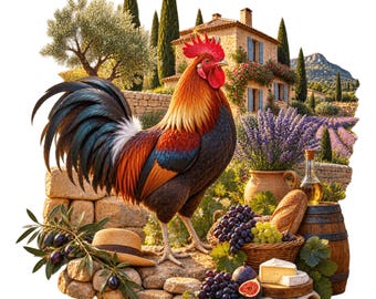 French Heritage Clipart Bundle, 15 Rooster and Lavender PNG and JPG Designs