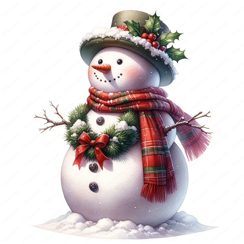Clipart de muñeco de nieve navideño / Paquete de clipart de muñeco de nieve navideño festivo / 10 diseños de alta calidad / Arte de invierno / Imprimibles / Uso comercial imagen 8