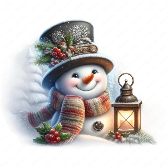 Glowing Snowman Clipart: Winter Holiday Art (Digital Downloads)