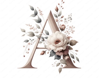 Floral Buchstabe A-J Clipart: Elegantes Aquarell PNG (Digital Download)