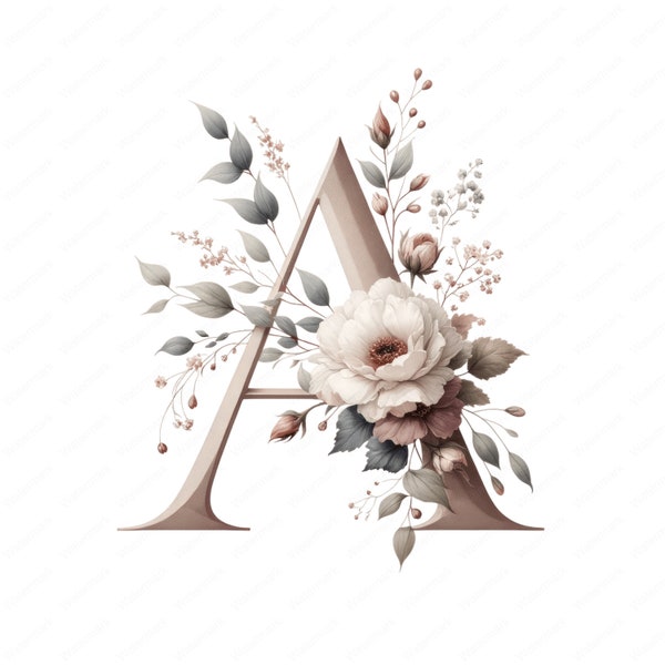 Elegant Floral Letters A to J | 10 High-Quality PNG | Invitation Design | Digital Prints | Commercial Use