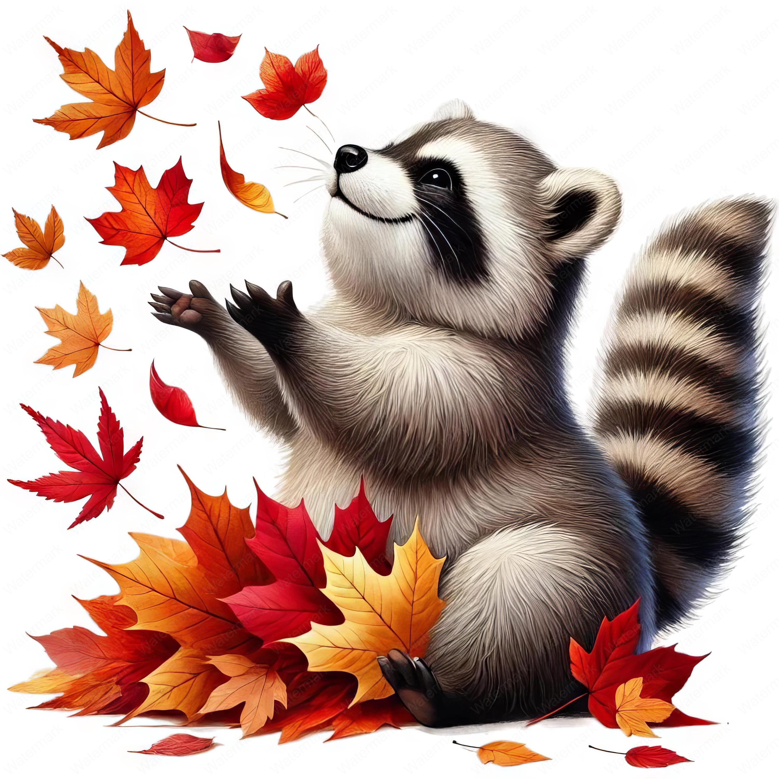 Autumn Raccoon Clipart | Fall Leaves, Woodland Art (digital Download ...