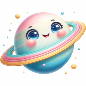 Cute Saturn Clipart | Vivid Cartoon Saturn Clipart Bundle | 10 High-Quality Designs | Space Art | Printables | Commercial Use