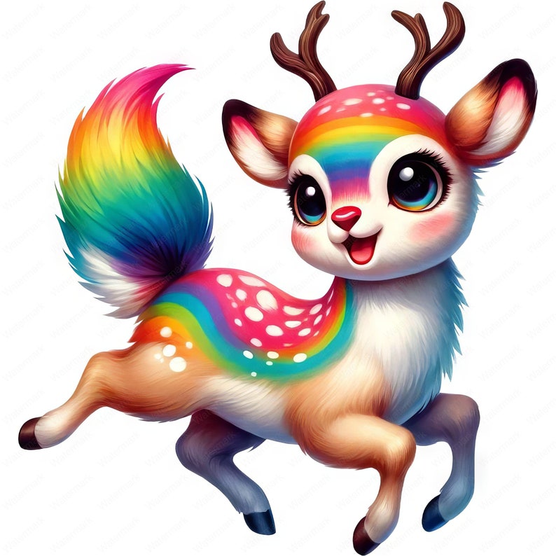 Rainbow Deer Clipart: Fantasy Animal Art (digital Download) - Etsy