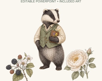 Hearth & Hedgerow Greeting Card and Journal Creator, Watercolor Animals, Botanicals (Digital Download)
