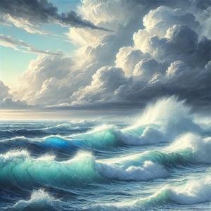 Clipart de paysage marin | Papier numérique Stormy Ocean | Conceptions dramatiques | Art polyvalent | Pour usage commercial et personnel