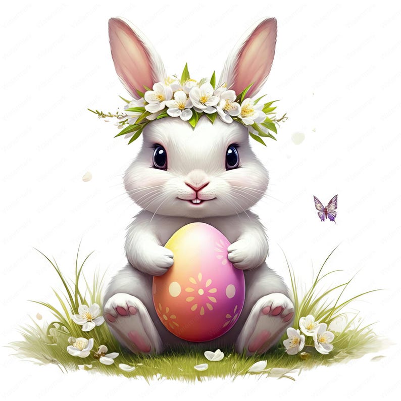 Easter Bunny Clipart: Spring Floral PNG Bundle (commercial Use) - Etsy