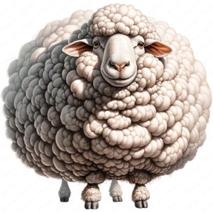 May include: A white sheep with a fluffy coat of wool. The sheep has a friendly expression and is looking directly at the camera.