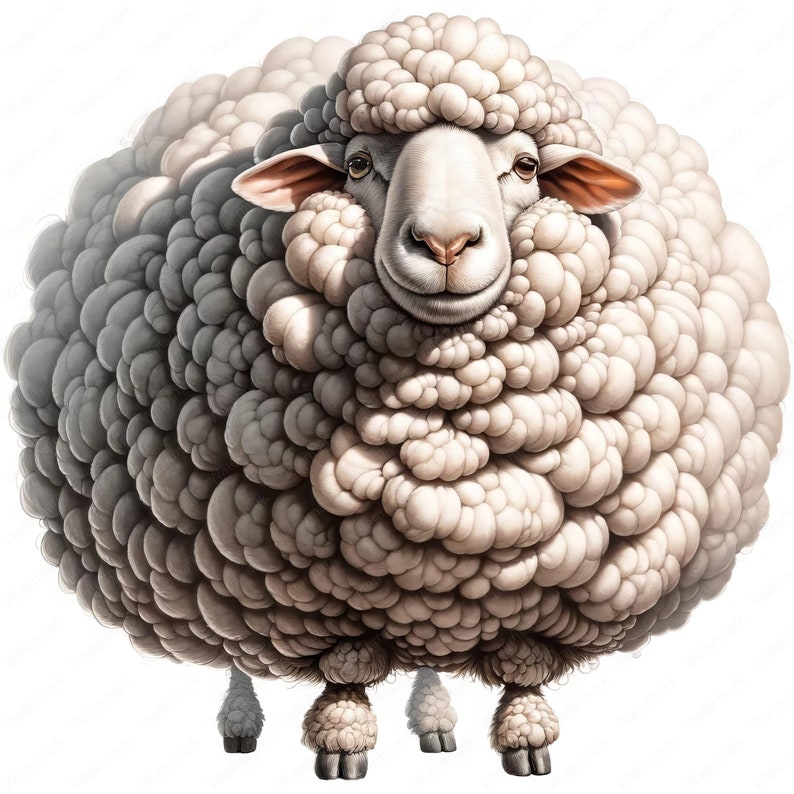 May include: A white sheep with a fluffy coat of wool. The sheep has a friendly expression and is looking directly at the camera.