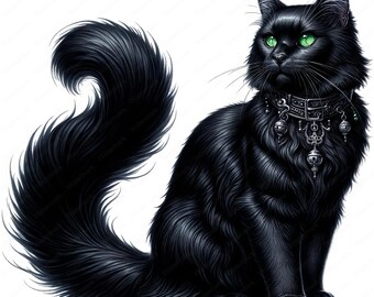 ゴシック猫のクリップアート：ダークファンタジーアートの印刷用素材