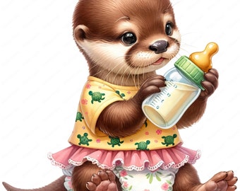 Baby Otter Clipart Bundle: Nursery Art Printables (Digital Download)
