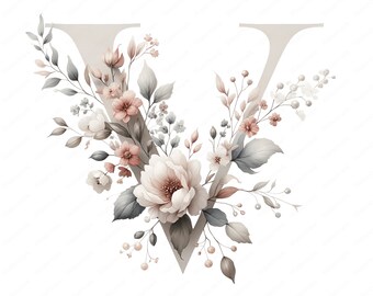 公式【1JINN STUDIO】 Floral Letter Graphic Teet 3色 Set of r z watercolor blue florals alphabet letters design