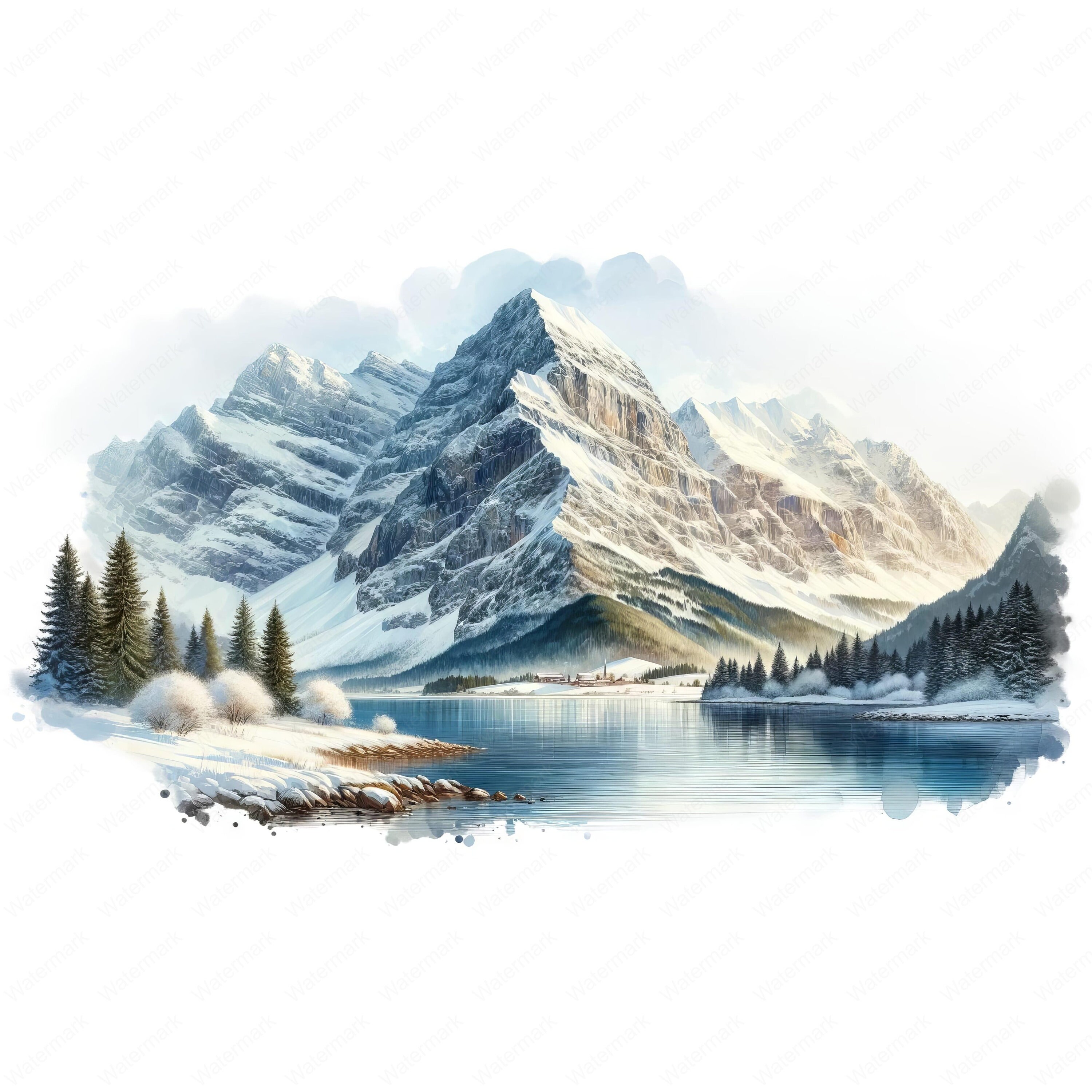Snow Mountain Clipart Bundle: Winter Landscape Art (digital