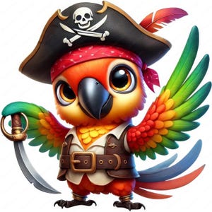 Pirate Parrot Clipart | Adorable Pirate Parrot Clipart Bundle | 10 High ...