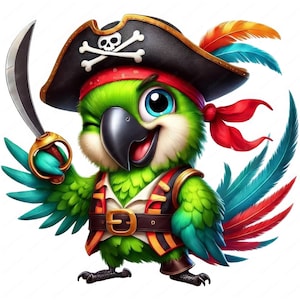 Clipart de loro pirata / Adorable paquete de imágenes prediseñadas de loro pirata / 10 diseños de alta calidad / Arte de pájaros piratas / Imprimibles / Uso comercial