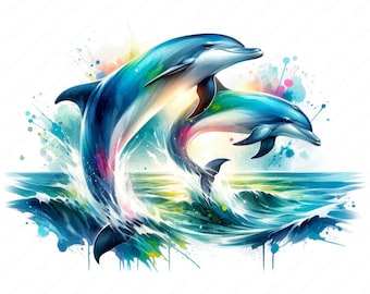 Delphin Duo Clipart | Verspieltes Delphin-Duo-Clipart-Bundle | 10 hochwertige Designs | Meereslebewesen-Kunst | Ausdrucke | Kommerzielle Nutzung