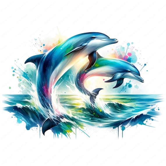 Playful Dolphin Duo Clipart: Marine Life Art (Digital Download)