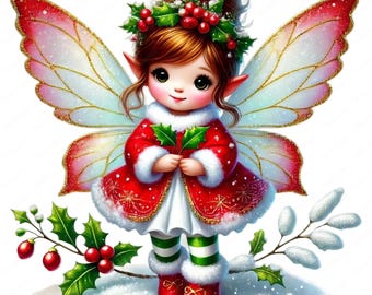 Kerstpixie-clipartbundel: vakantiefeeënkunst (digitale download)