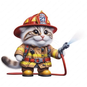 Katze Feuerwehrmann Clipart | Brave Cat Feuerwehrmann Clipart Bundle | 10 hochwertige Designs | Feuerwehr Kunst | Drucksachen | Kommerzielle Nutzung