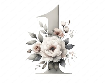 Elegante Blumen Zahlen Clipart | 10 hochwertige PNG | Einladung Design | Digitale Drucke | Kommerzielle Nutzung
