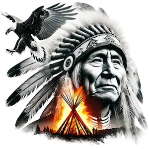Native Chief Clipart | Double Exposure PNG Bundle | 10 High Quality Designs | Digital Art | Commercial Use