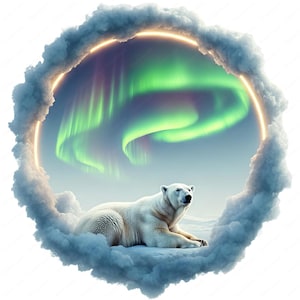 Arctic Aurora Polar Bear Clipart: Winter PNG-bundel (digitale download)