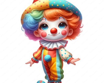 Cute Clown Clipart | Adorable  Clown Clipart Bundle | 10 High-Quality Images | Circus Art | Printables | Commercial Use
