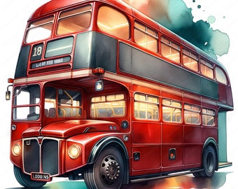 London Bus Clipart | Clipart Bundle | 10 High-Quality Images | Wall Art | Paper Craft | Apparel | Digital Prints | Commercial Use