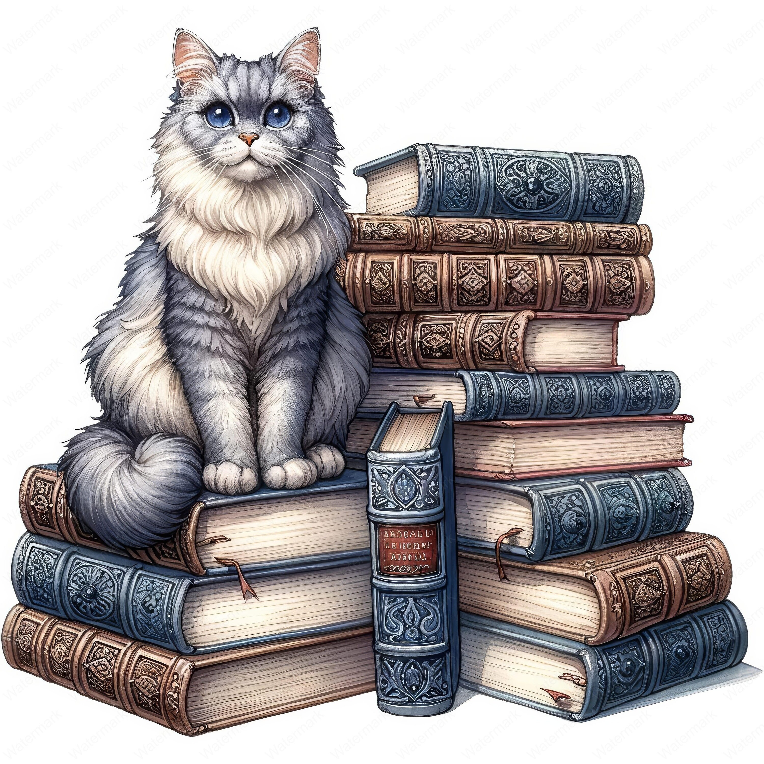 Library Cat Simple Library Cat Clipart | 10 High-quality Designs | Bookworm Cat ...