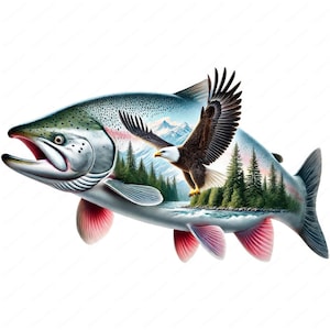 Imágenes prediseñadas de salmón / Paquete de imágenes prediseñadas de salmón sereno / 10 diseños de alta calidad / Arte de la naturaleza / Imprimibles / Uso comercial