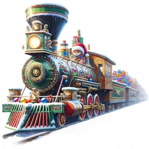 Clipart de tren navideño / Paquete de clipart de tren navideño festivo / 10 diseños de alta calidad / Arte de viaje navideño / Imprimibles / Uso comercial