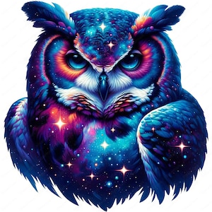 Hemelse uil Clipart | Mystieke hemelse uil clipartbundel | 10 hoogwaardige ontwerpen | Nachtelijke hemelkunst | Afdrukbare items | Commercieel gebruik