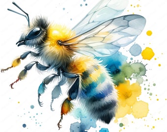 Watercolor Bee Clipart Set | High-Quality PNG & JPG (Digital Download)