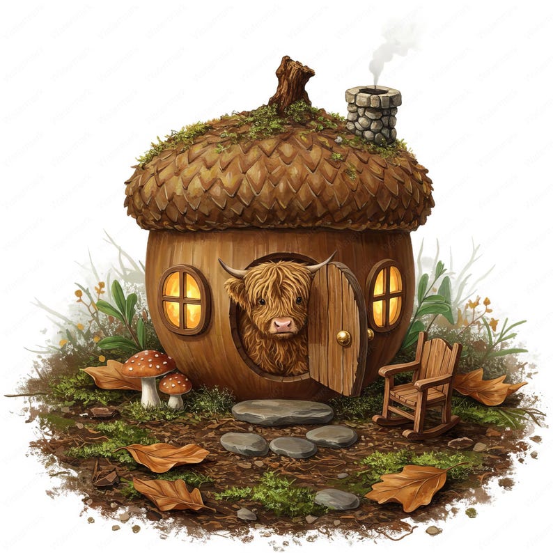 Highland Cow Clipart | Whimsical PNG Bundle | 10 Mini Cottagecore ...