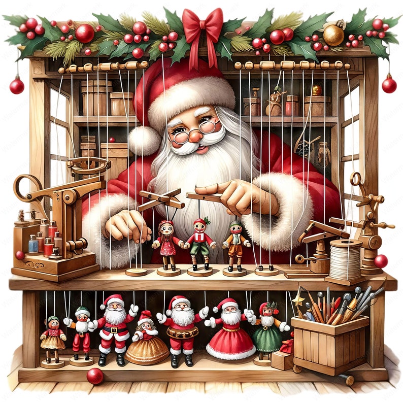 Puppet Row Santa Claus Clipart Bundle | Whimsical Christmas Designs (digital ...