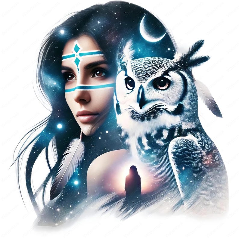 Native Spirit Clipart | Fantasy Dubbelexponering PNG-paket | Eterisk konst | Kommersiellt bruk bild 10