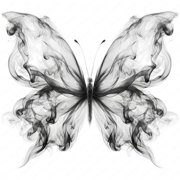 Smoke Butterfly Clipart: Black & White Monochromatic Art (Digital Download)