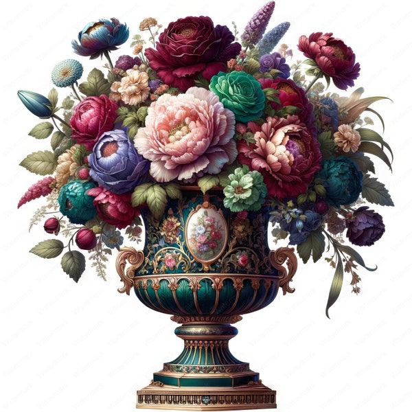 Victorian Flower Vase Clipart | Elegant Victorian Vase Clipart Bundle | 10 High-Quality Images | Floral Art | Printables | Commercial Use