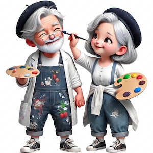 Clipart de pareja de ancianos / Paquete de adorables clipart de pareja de ancianos / 10 diseños de alta calidad / Arte de abuelos / Imprimibles / Uso comercial