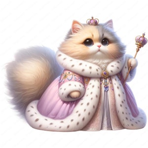 Schattige kattenkoningin-clipart | Clipartbundel Funny Cat Queen | 10 hoogwaardige ontwerpen | Royalty-kunst | Afdrukbare items | Commercieel gebruik