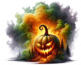 Spooky Pumpkin Clipart Bundle, 10 Halloween PNG JPG Designs